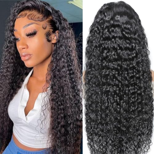 Curly Wig 13 x 4 Lace Front Wig Human Hair 180% Density Real Hair Wig Deep Wave Glueless Wig Human Hair for Women Real Hair Wig (Curly Human Hair Wig, 28 Inches)
