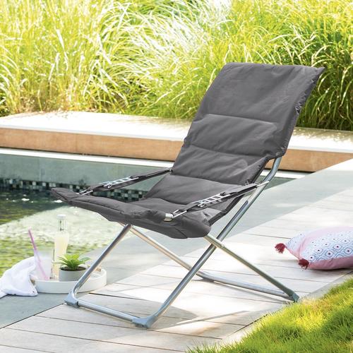 Fauteuil relax de jardin MILOS Ardoise Acier traité époxy, Traitement antirouille renforcé, Polyester matelassé Hespéride