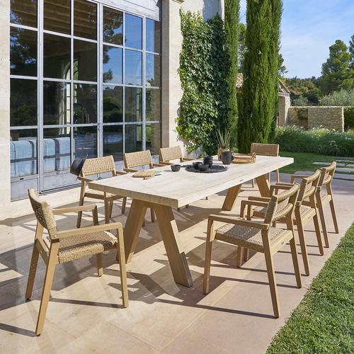 Ensemble table de jardin VENIZIA + 8 fauteuils TEMEIRA Acacia places - Ciment, certifié FSC® Hespéride