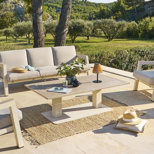 Table de jardin relevable rectangulaire SALIMIA Argile Lin 150 x 80 69 cm - Aluminium traité époxy Hespéride