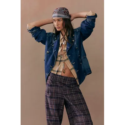 We The Free Imogene Denim Officer Jacket at Free People in Ensign Wash, Size: Large