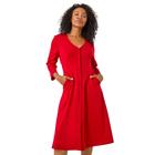 Roman Womens Petite V-neck Button Detail Stretch Dress - Red - Size 18 UK | Roman Sale | Discount Designer Brands