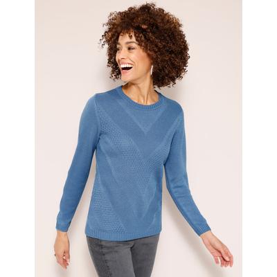 Strickpullover CLASSIC BASICS "Langarm-Pullover", Damen, Gr. 40, blau (mittelblau), 100% Polyacryl, unifarben, Langarm, Pullover Image