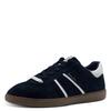 Plateausneaker TAMARIS, Damen, Gr. 38, blau (navy), Veloursleder, Lederimitat, unifarben mit Farbeinsatz, sportlich, Schuhe, Freizeitschuh, Halbschuh, Schnürschuh mit gepolstertem Schaftrand