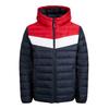 Steppjacke JACK & JONES "JJWEST LIGHT PUFFER HOOD", Herren, Gr. L, sky captain detail:weiß, true rot blocking, Web, Obermaterial: 100% Nylon, colorblocking, modisch, Jacken