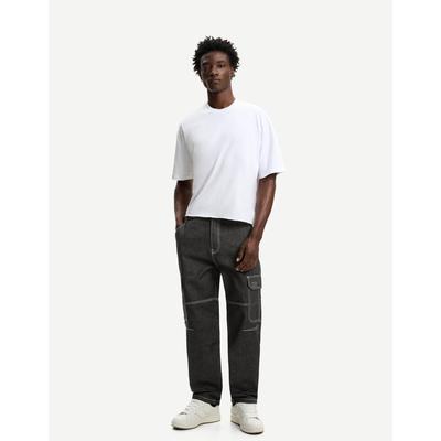 Bershka Baggy Cargo Jeans Men 32 Black