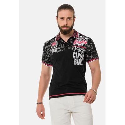 T-Shirt CIPO & BAXX "Poloshirt", Herren, Gr. XL, schwarz, 95% Baumwolle;5% Elasthan, bedruckt, casual, regular fit, V-Ausschnitt, Kurzarm, Shirts, mit stylischem Print Image