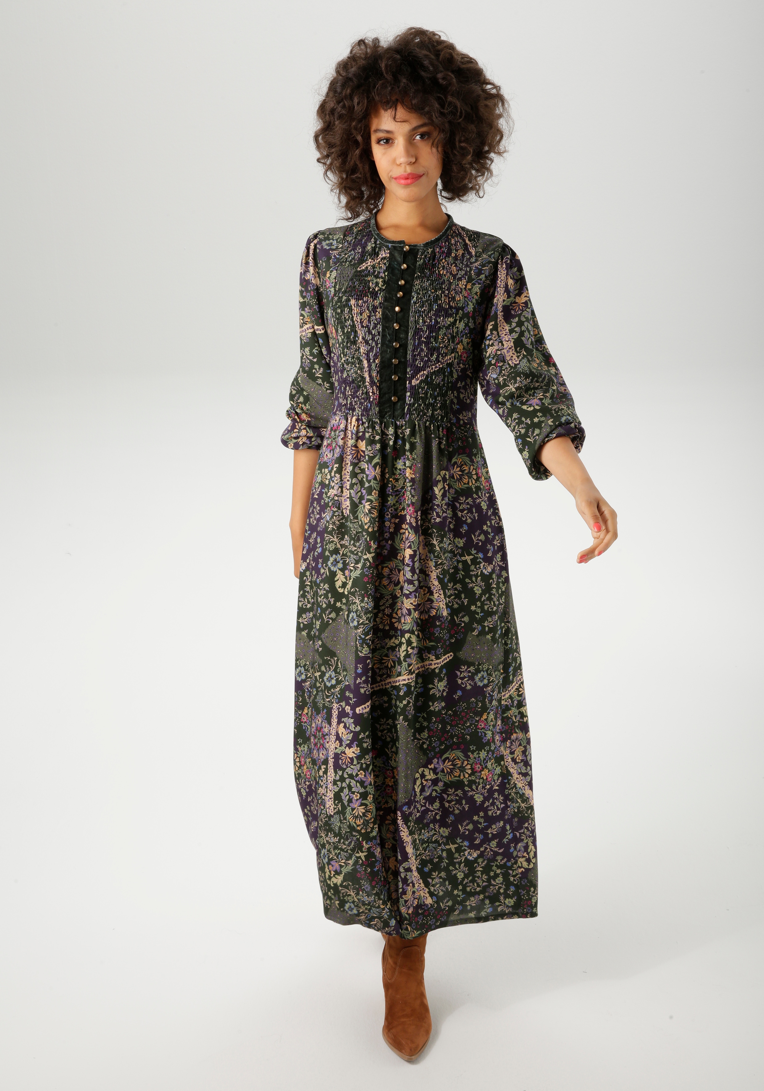 Maxikleid ANISTON CASUAL, Damen, Gr. 36, N-Gr, rosa (dunkelgrün, lila, vanille, gelb, hellgrün, grün, fuchsia, flieder, blau), Web, Obermaterial: 100% Viskose. Besatz: 100% Polyester. Kragen: 95% Polyester, 5% Elasthan, bedruckt, geblümt,...