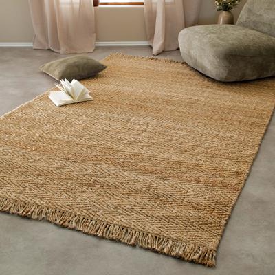 Teppich GREEN LOOOP "Dhurry", beige (natur), B:160cm H:12mm L:230cm, Jute, Teppiche, handgewebt, robust, strapazierfähig, Jute, Natur, Wohnzimmer Image
