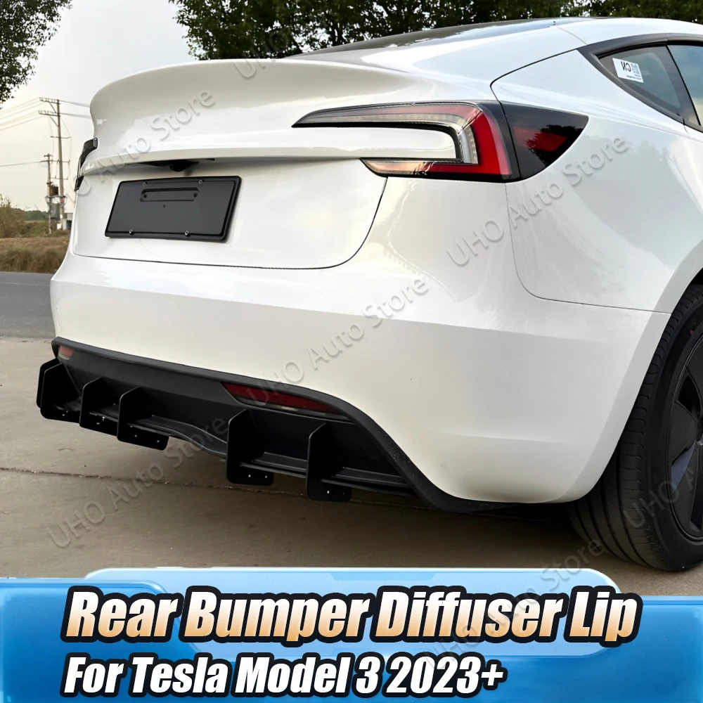 Für Tesla Modell 3 2023 + Auto Hinten Stoßstange Volant Diffusor Splitter Spoiler Lip Hinten Stoßstange Schutz Auto Zubehör Image