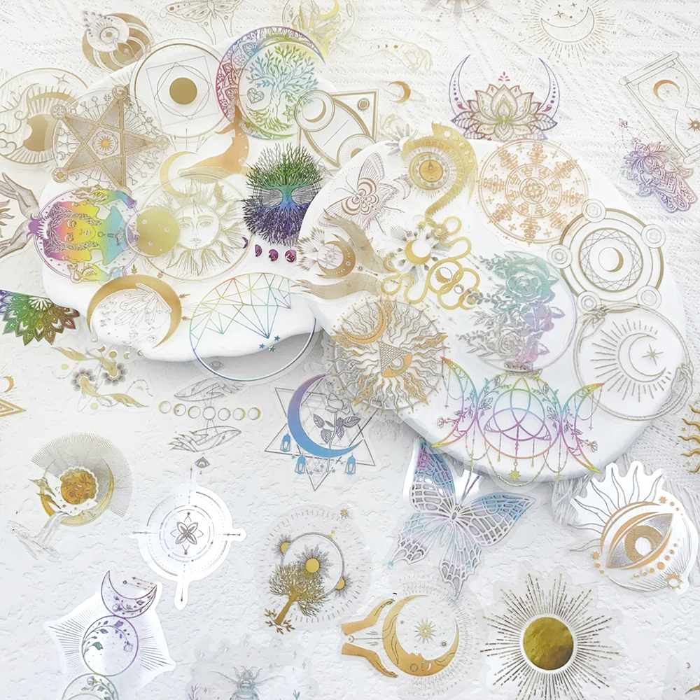 50 stücke Bunte Laser Transparent PET Aufkleber Aufkleber Für Telefon Laptop Notebook Skateboard DIY Ästhetische Aufkleber Kreative Geschenke Image