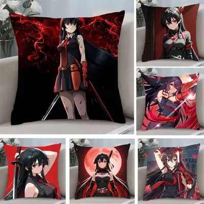 A-Akame Ga Kill Kissenbezug, Anti-Dustmite-Kissenbezug, unsichtbarer Reißverschluss, seidiger kurzer Plüsch-Sofa-Kissenbezug Image