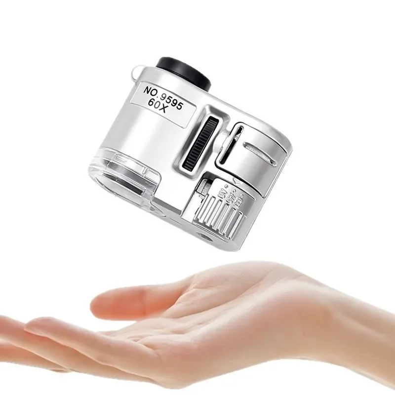 60-fache Mini-Taschenlupe mit LED-Licht, tragbare UV-Lupe, tragbares Juwelierlupenmikroskop Image