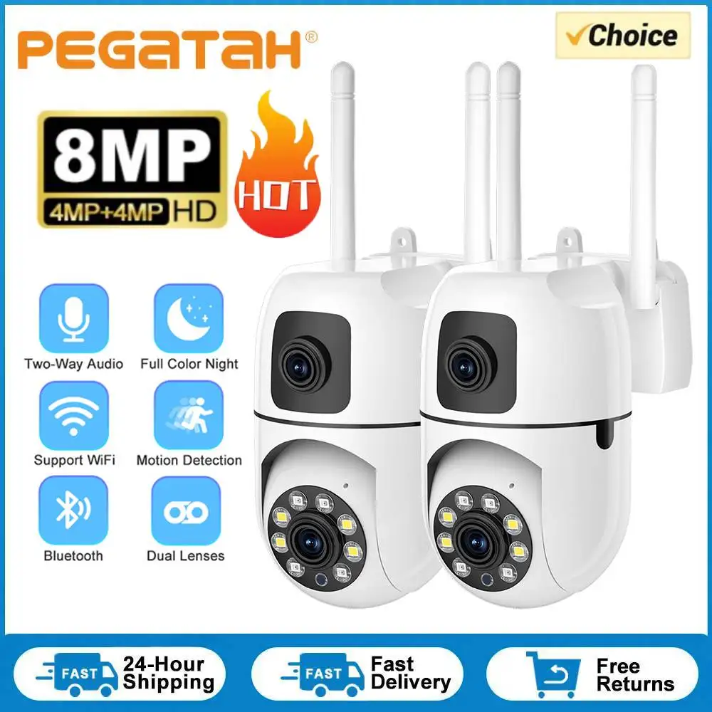 2PCS 8MP HD Nacht Farbe Sicherheit Überwachung IP Kamera Dual Objektiv Dual Screen WIFI Cam Outdoor Auto Tracking zwei-weg Audio Cam Image