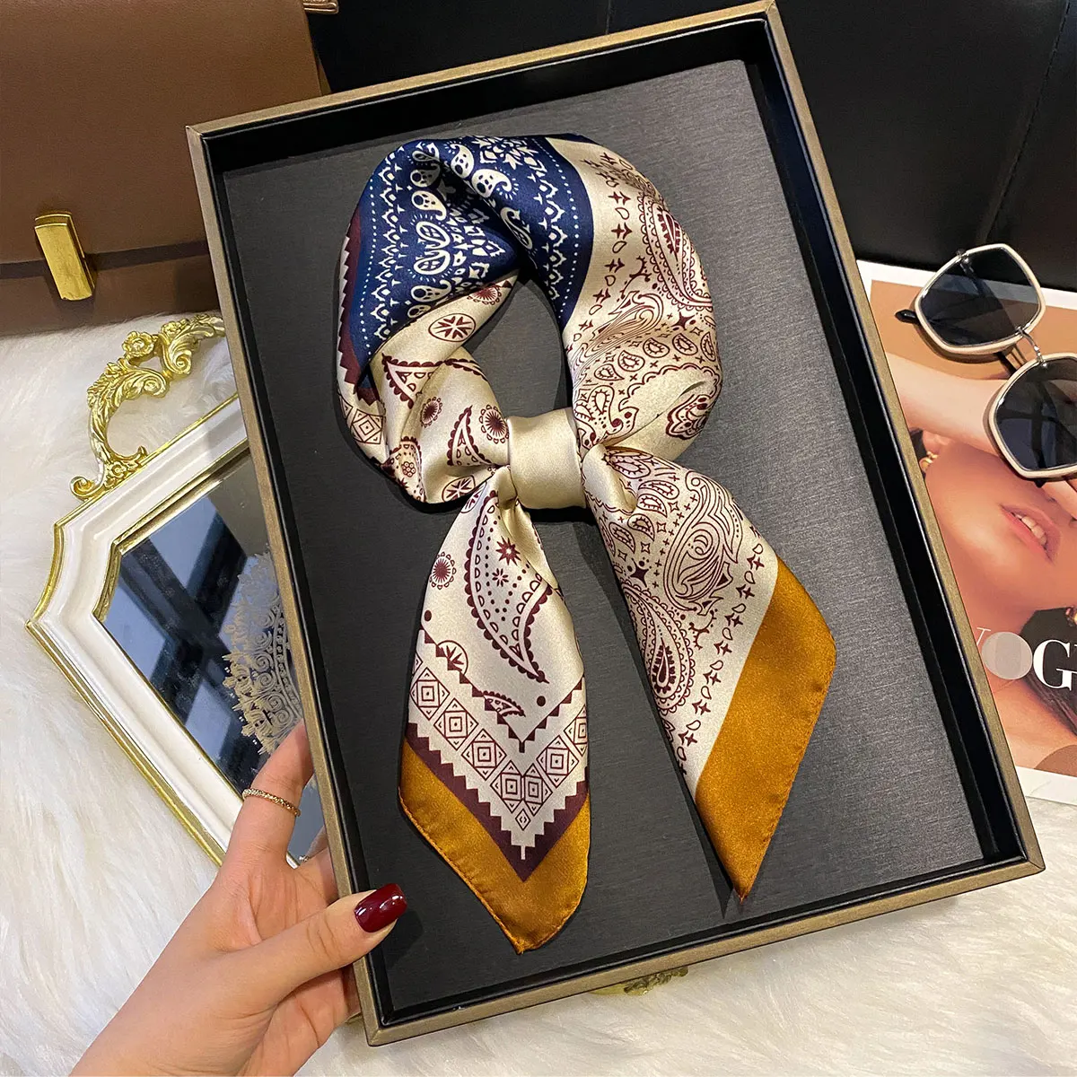 70*70cm Seide Quadrat Schal Frauen Paisley Cashew Druck Krawatte Weiche Satin Halstuch Weiblich Foulard Stirnband Hijab schmücken Image