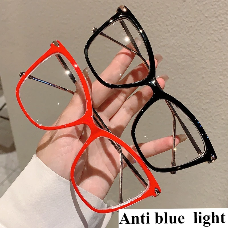 Neuer Metall-Brillenrahmen, stärkere Anti-Blaulicht-Brille, großer Rahmen, Katzenauge, einfache und vielseitige flache Lichtbrille Image
