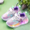 Disney Kinder Led Schuhe Kinder Mädchen Turnschuhe Gefrorene Elsa Prinzessin Beleuchtung Schuhe Rosa Lila Casual Sport Schuhe Größe 21-31