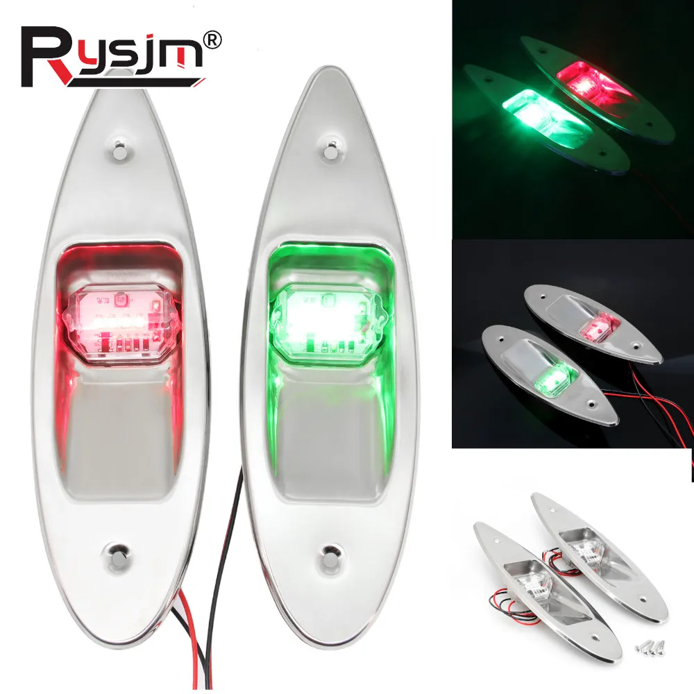 2Pcs 12V Universal Marine Navigation Lichter Boot LED Licht Rot Grün Segeln Signal Licht Edelstahl Marine Seite licht Lampe