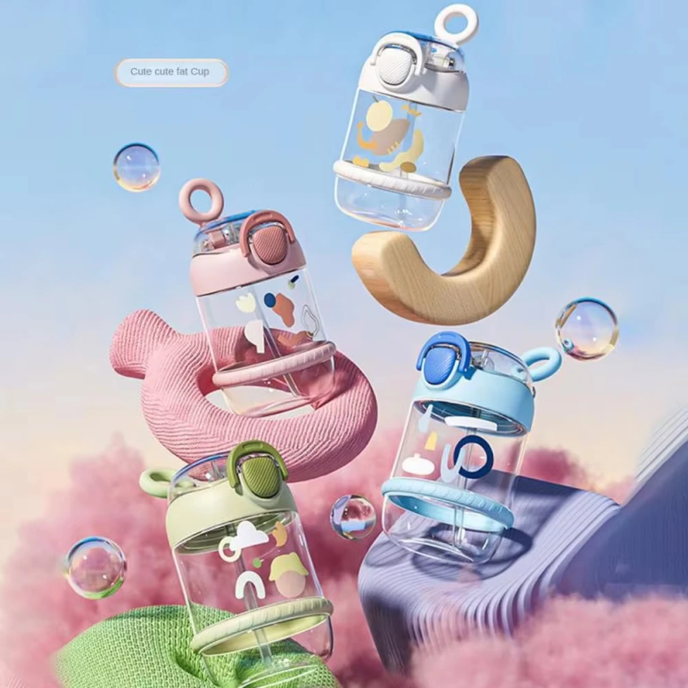 600 ml süße Wasserflasche mit Strohhalm, Saft, Milch, Trinkflasche für Kinder, gesundes Material, Outdoor-Trinkkessel Image