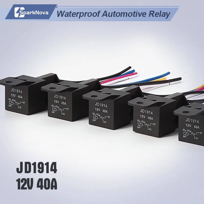 Waterproof Automotive Relay 12V 5Pin 40A with Harness Relay Socket for Car Truck Boat Marine ATV Black Red Copper Terminal Image