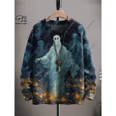 3D Printed Halloween Series Horror Ghost Skeleton Witch Black Cat Pattern Ugly Sweater Street Casual Winter Sweatshirt W-1