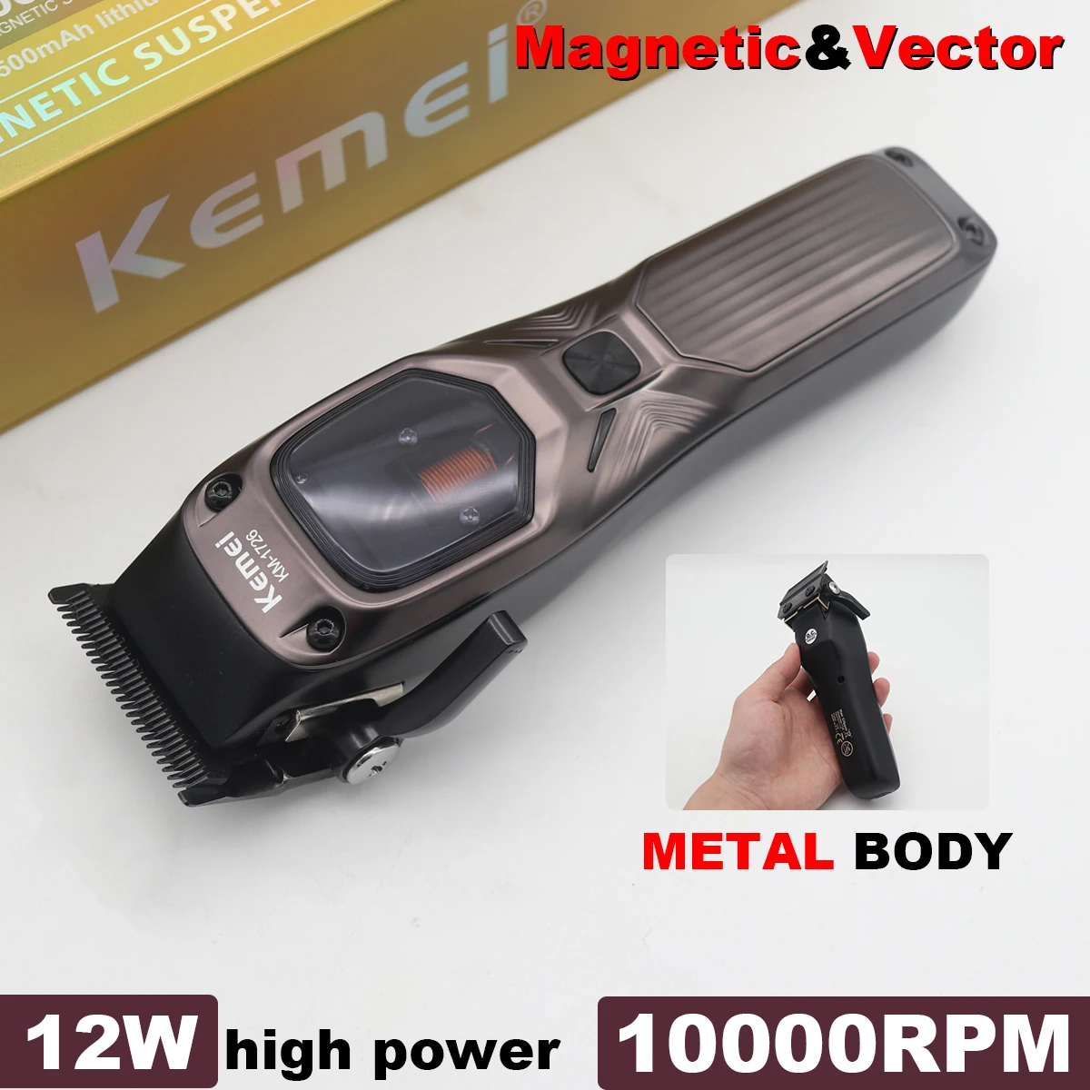 KEMEI KM-1726 Professioneller Haarschneider für Männer mit DLC-Klinge, 10.000 U/min, magnetischer Vektormotor, Herren-Haarschnitt-Maschine, Friseursalon Image