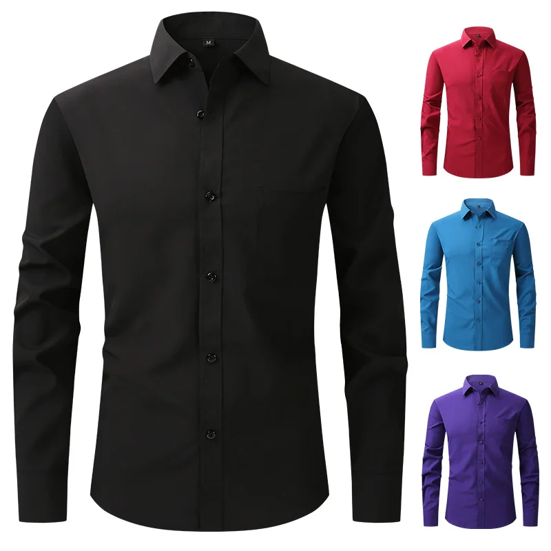 Camicia Casual da lavoro di moda camicia a maniche lunghe sottile da uomo tinta unita Business social non stirante codice americano antirughe