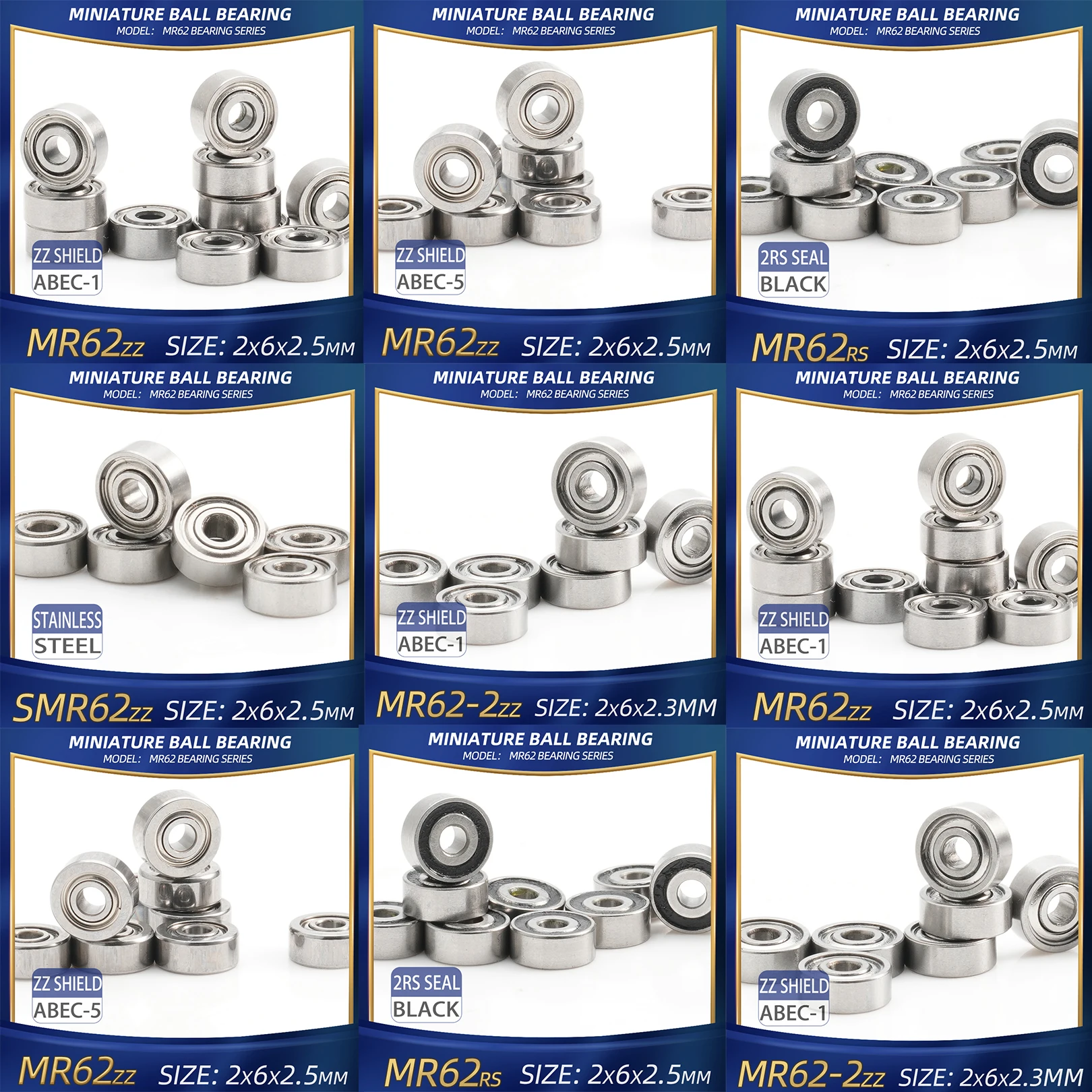 MR62 ZZ Lager 2x6x2,5 mm 10 Stück MR62ZZ MR62RS Handstücklager für Grafikkarte High Speed für Motor Image