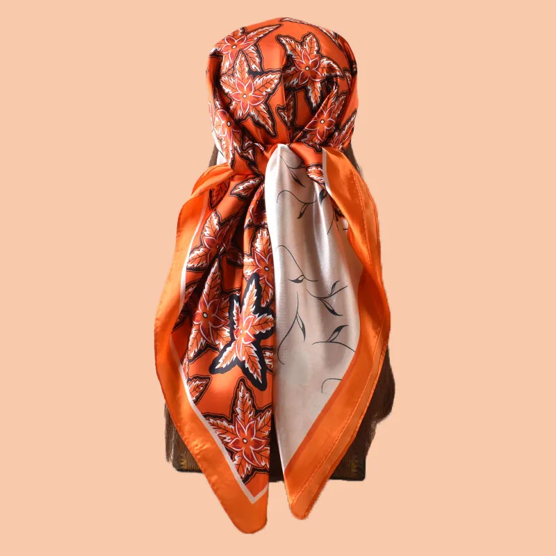 1PC frauen Sommer Strand Zubehör Mode Satin Quadrat Schal 90*90 zoll Multi-verwenden Kopftuch Party Verwenden vielseitig Haar Handtuch Image