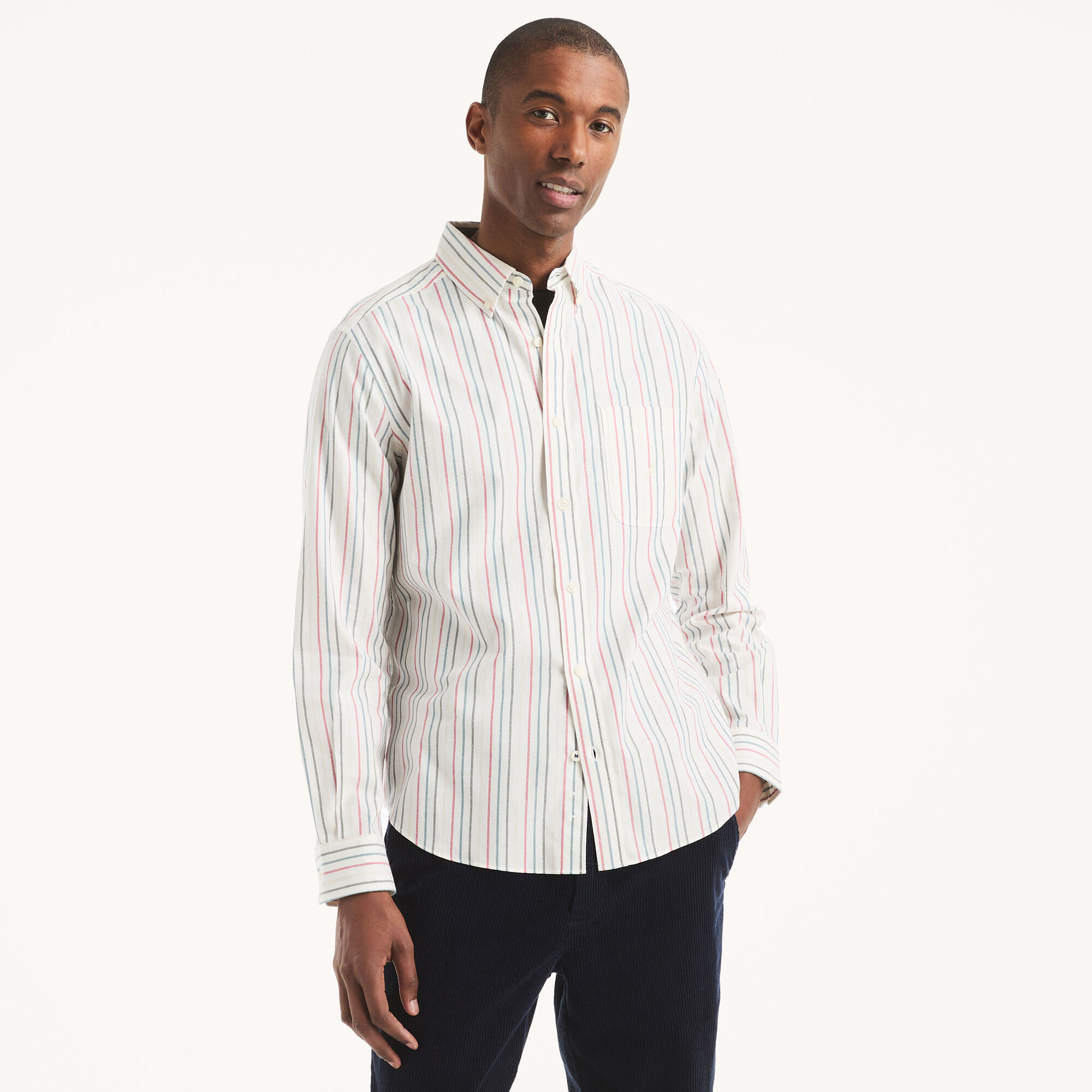 Nautica Men's Striped Oxford Shirt 134 (Sail White), XL