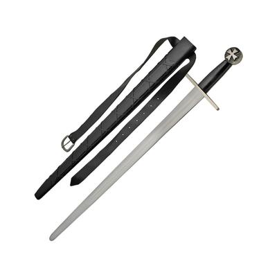 India Made Cross Guard Sword with Belt 37.5in Overall 30in Carbon Steel Blade Black Leather Wrapped Handle Iron Guard And Pommel Black Leather Wrapped