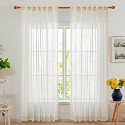 Deconovo Textured Faux Linen Sheer Curtains, 2 Panels, OEKO-Certified