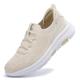 XOEKD Women Slip On Shoes Running Shoes Lightweight Non Slip Tennis Memory Foam Shoes for Sports Travel Gym, beige, 3.5 UK