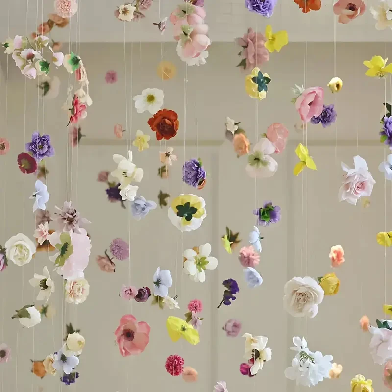 50 pcs DIY Colorful Random Simulation Flowers Hanging Interior Decoration with Fishline Suitable Wedding Gift Party Decoration