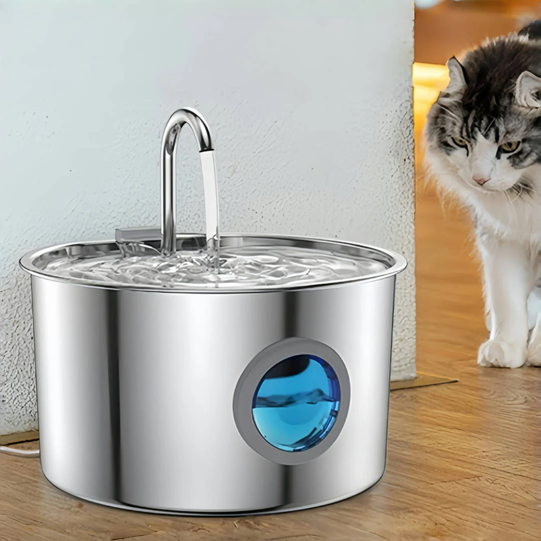 Automatischer Katzenwasserbrunnen aus Edelstahl 304, 3,2 l/108,2 oz Haustierbrunnenspender zum Trinken von Hunden und Katzen im Inneren Image