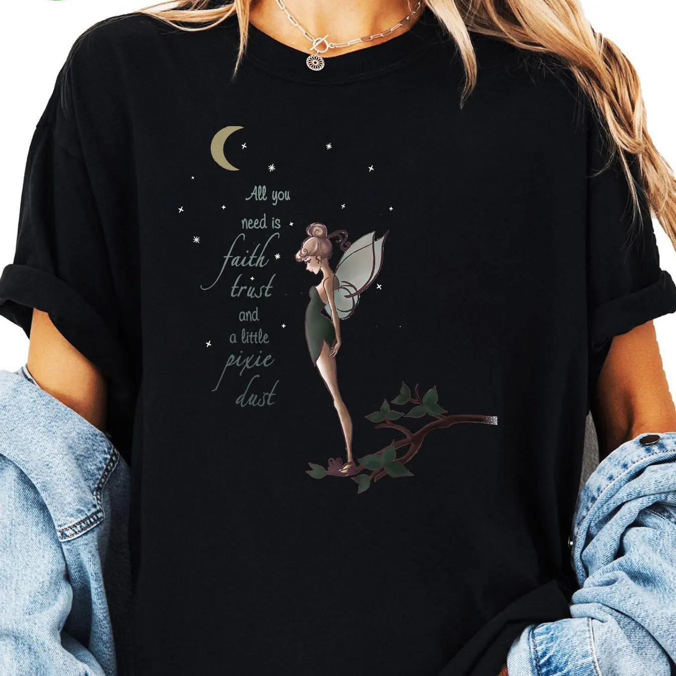 Peter Pan Tinker Bell Mädchen Sommer T-Shirt Familie Eltern-Kind Niedlich Lässig Lose Bequem Übergroße Baumwolle Kurzarm Damen Image