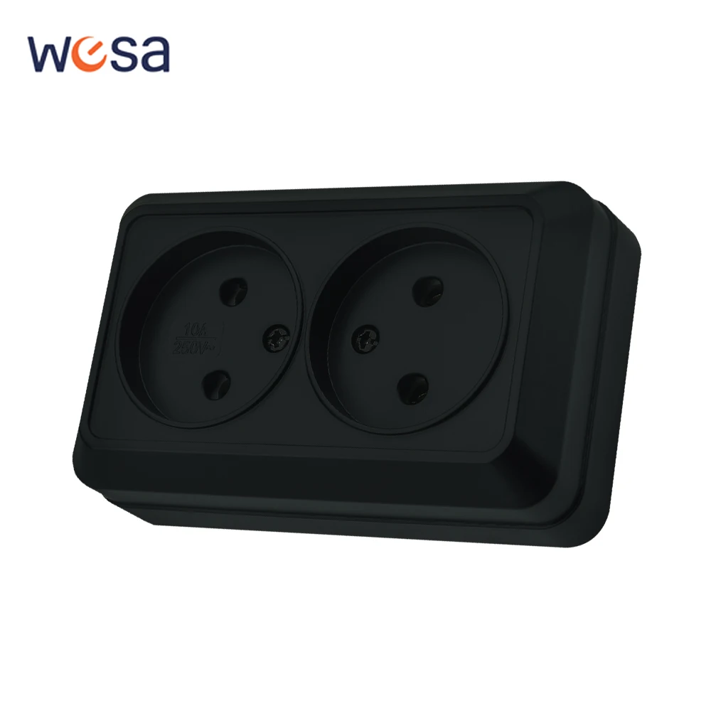 Schwarze, nicht Erdungsstecker, Steckdose, Steckdosen, Wandoberfläche, Farbe, Kunststoff, klassisch, flammhemmend, EU-Standard, 250 V Oberfläche Image