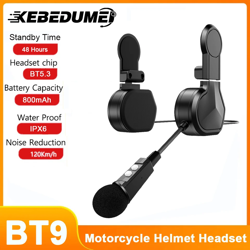 BT9 Bluetooth 5.3 Motorradhelm-Headset, wasserdichtes kabelloses Headset, Kopfhörer mit Geräuschkontrolle, Freisprechanruf, Musik-Player Image