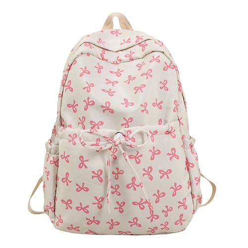 Zaino in stile coreano per ragazze con stampa a fiocco – grazioso zaino scolastico in tela per studenti adolescenti, scuole medie e superiori per il ritorno a scuola