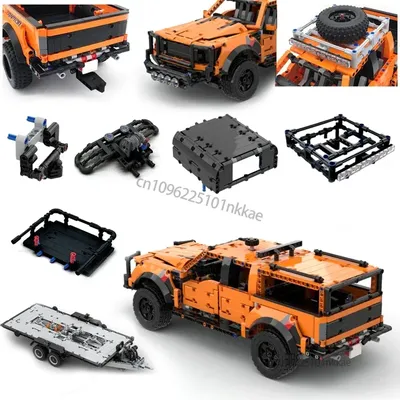 F-150 Raptor Autoanhänger, technischer Anhängerkupplungskran, Plattform, Hardtop-Stoßstange, Dachträger, Bausteine, 42126, MOD-Ziegel-Montageset Image
