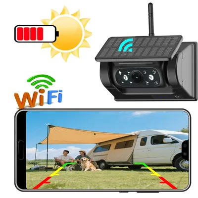 Drahtlose WiFi Solar Backup Kamera Magnetische BaseAI Blind Spot Alarm Backup für IPhone Android Bus Van Lkw RV Vorne Rückansicht