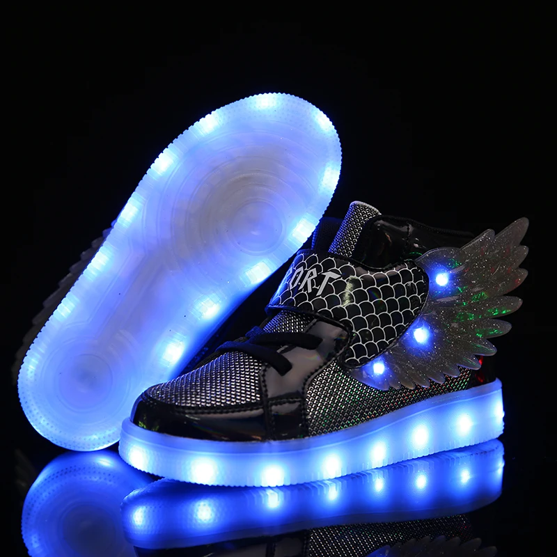 Kinder Led Schuhe Glowing Wings Kinder Mesh Beleuchtete Schuhe Walking Turnschuhe Mädchen Jungen USB Lade Leuchtende Casual Schuhe Image