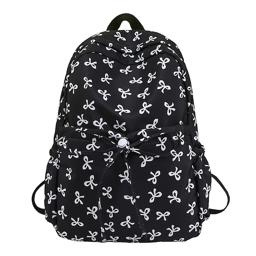 Zaino in stile coreano per ragazze con stampa a fiocco – grazioso zaino scolastico in tela per studenti adolescenti, scuole medie e superiori per il ritorno a scuola