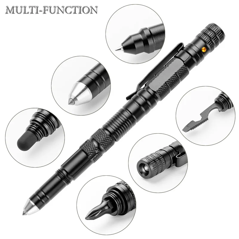Multi Funktion Tactical Pen Notfall Taschenlampe Schraubendreher Flaschenöffner Fenster Breaker Outdoor Survival Selbst Rettungs EDC Werkzeug Image