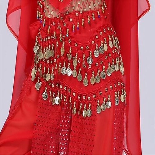 Tanz-Taillengürtel, 3-reihiger Bauchtanz-Hüftschal mit Goldmünzen für Auftritte üben Image