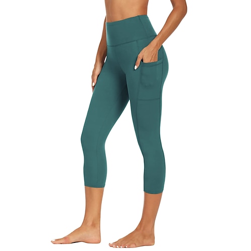 Damen Stoffhosen Leggings Stumpfhosen sportlich Volle Länge Hoher Bund Einfach Seitentaschen Bequem Po-Lifting Bauchkontrolle Yoga Alltagstauglich Schwarz Rosa Burgunderrot Marineblau Frühling Herbst Image