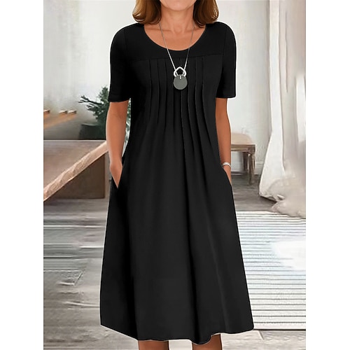 Damen Midikleid T-Shirt-Kleid A Linie Kleid Sommerkleid Urlaub Lässig Täglich Normale Passform Grafik Einfach Kurzarm Rundhalsausschnitt Schwarz Weiß Rote Blau Sommer Frühling Image