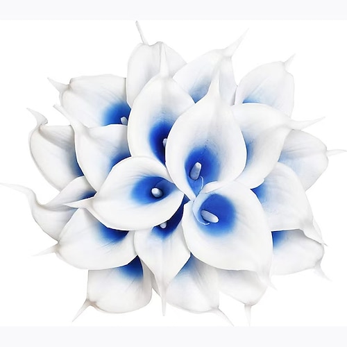 20 Bündel künstliche Lilien-, Calla- und Lotusblütenstiele in 18 Farben, realistische Kunstblumen für Valentinstag, Muttertag, Hochzeitssträuße, Fotorequisiten, Dekoration für drinnen und draußen Image