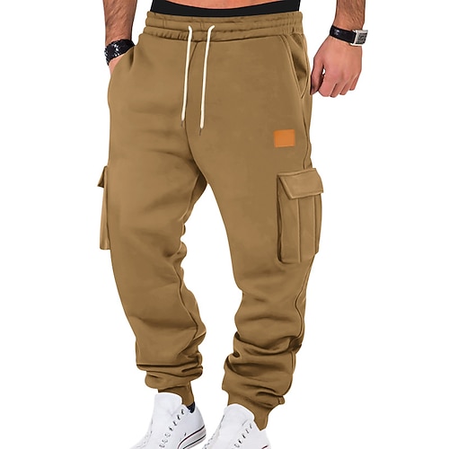 Herren Cargo-Jogginghose Fleecehose Jogginghose Hose Kordelzug Elastischer Bund Mehrere Taschen Einfach Komfort Warm Volle Länge Outdoor Lässig Täglich Mode Klassicher Stil Schwarz Weiß Image