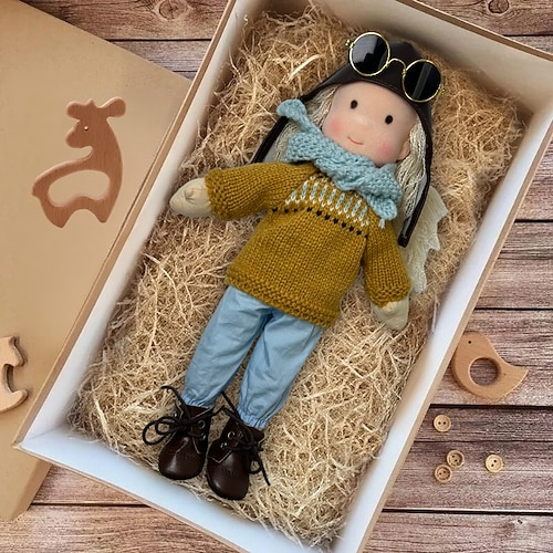 handgemachte Waldorfpuppe Baby Mädchen mit Kleidersets - 11,8 Zoll weiche Plüschpuppe für Kleinkinder ideales Weihnachtsgeschenk für Kinder Image